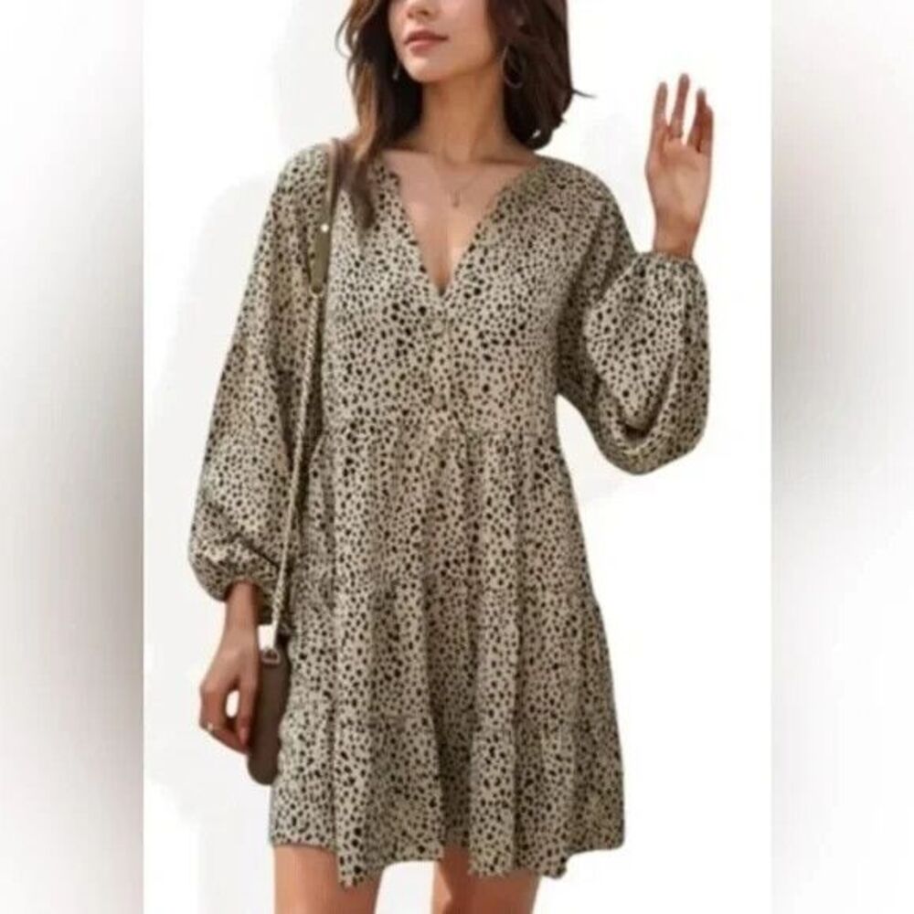A New Day Balloon Sleeve Leopard Print Shift Dress - Womenx 1X - NEW